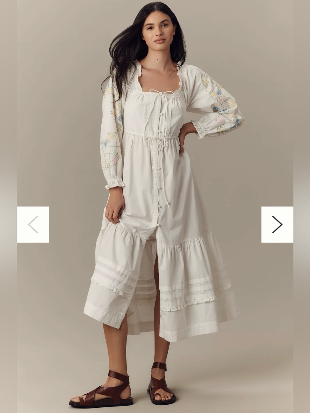 Damson Madder Junia White Organic Cotton Long-Sleeve Embroidered Midi/Maxi Dress